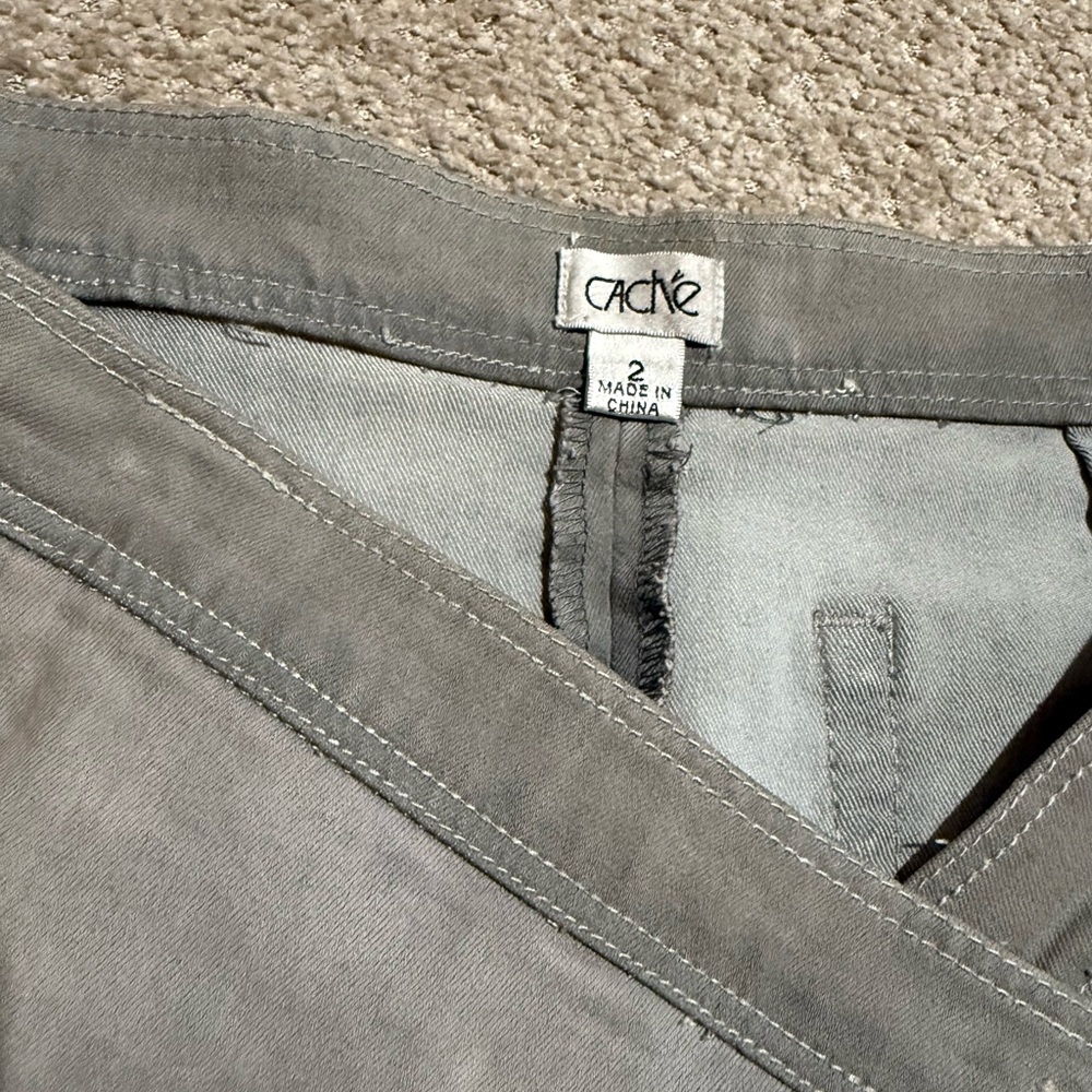 Cache Gray Asymmetrical Ruffled Wrap Mini Jeans Skirt - Picture 11 of 16